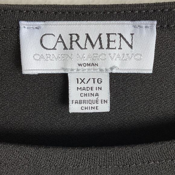 Carmen Marc Valvo Mesh Black Womens Size 1X Blouse - Picture 6 of 8